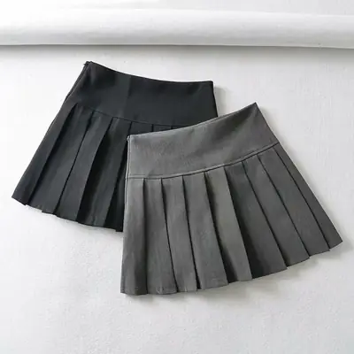 Black High Waist Pleated Skirt Women Korean Style