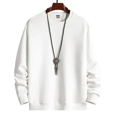 Men's Blue Fleece Sweatshirt Korean Design Loose Crewneck
