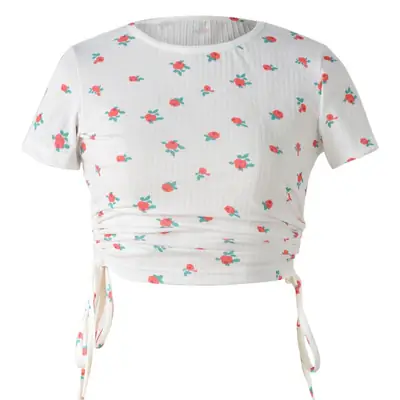 Women Printed Pink T-Shirt with Drawstring Waist