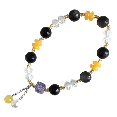 Jingyao Natural Obsidian Stone Bracelet with Amethyst Pendant