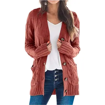 Women's V-Neck Long Sleeve Sweater Coat White
