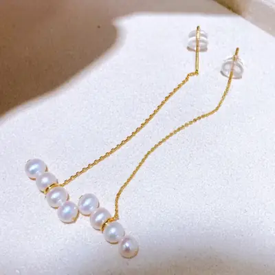 14K Gold Pearl Earrings Set for Women
