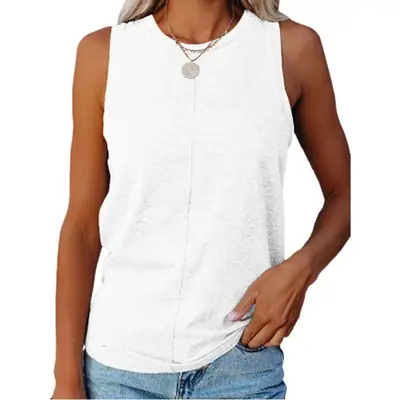 Women's Red Sleeveless Round Neck Vest T-Shirt
