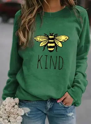 Yellow Bee Kind Sweatshirt Round Neck Print