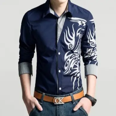 Men Purple Flame Print Long Sleeve Shirt