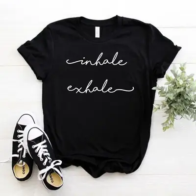 Black T-Shirt Inhale Exhale Print Short Sleeve
