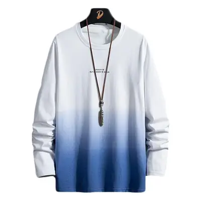 Men Cotton Long Sleeve T-Shirt Black Blue Gradient