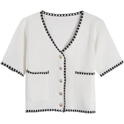 Black Embellished Short Sleeve Cardigan Top for Women