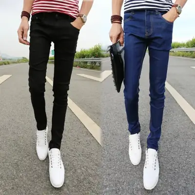 Men Slim Fit Jeans Blue Black White Casual Wear