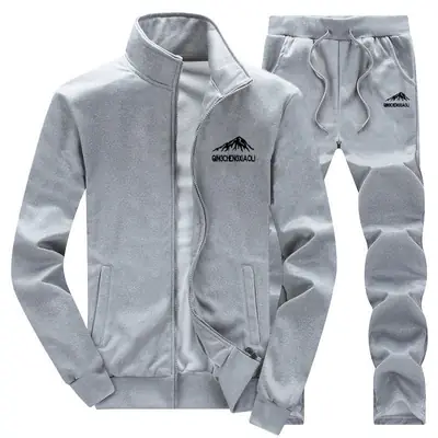Men's White Black Zipper Track Suit with Logo