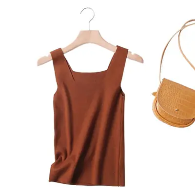 Black Knitted Square Neck Vest for Women
