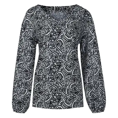 Women's Black V-Neck Long Sleeve Pullover Top