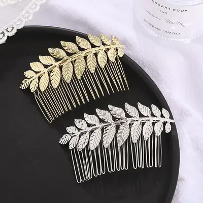 Gold Leaf Metal Hair Comb for Women