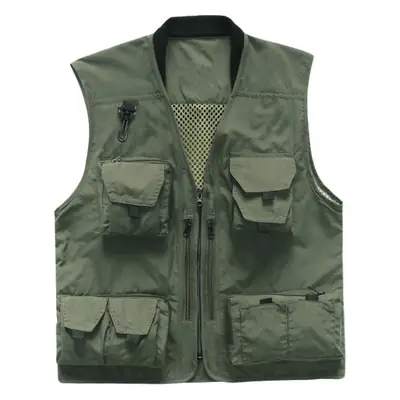 Men's Green Multi-Pocket Fishing Vest Spring Autumn
