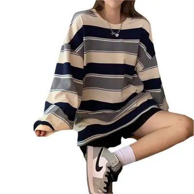 Women Striped Loose Fit T-Shirt 2021 New Spring