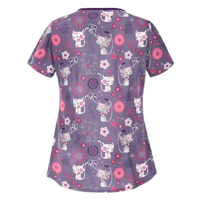 2021 Sweet Floral Nurse T-shirt Women Purple Slim Fit