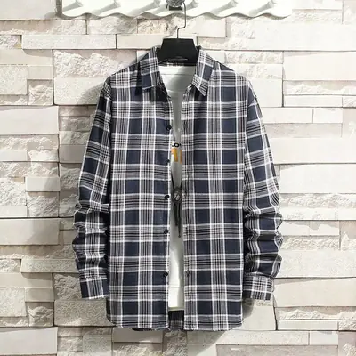 Men's Plaid Long Sleeve Shirt Winter Jacket Korean Style Loose Autumn