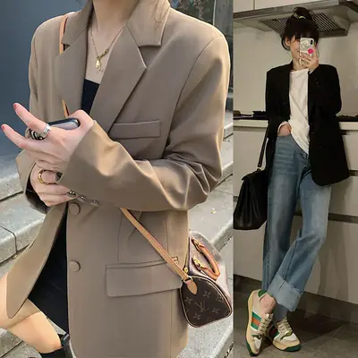 Women's Blazer 2026 Spring Autumn Brown Loose Suit