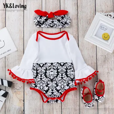 Spring Baby Jumpsuit Set with Tassel & Shoes