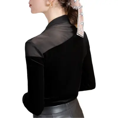 Black Velvet Long Sleeve Women's Shirt Autumn Winter Western Style
