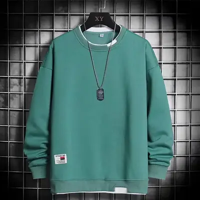 Men's White Fleece Lined Sweatshirt Long Sleeve Casual Top