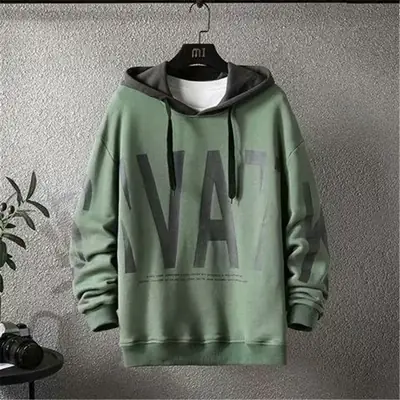 Men's Black Graphic Hooded Sweatshirt Winter Velvet Hoodie