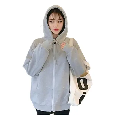 Women Hooded Zip-Up Fleece Lined Jacket Grey 2025