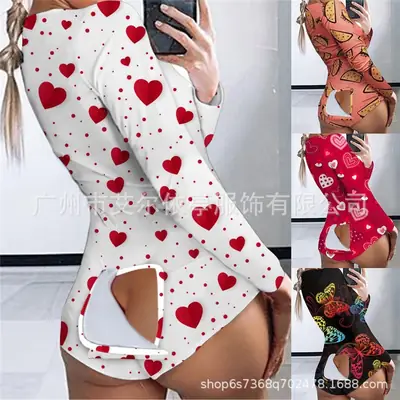 Women's Printed Lip Print Pajamas White Long Sleeve