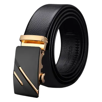 Men's Black Leather Belt with Automatic Buckle