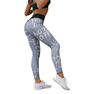 Green Letter Printed Yoga Pants for Women High Waist Elastic
