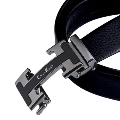 Men's Black Leather Belt with Gold buckle