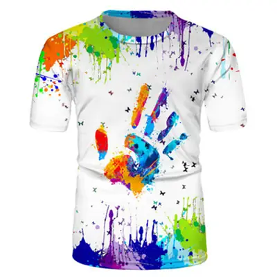 3D Printed Men T-Shirt Black Colorful Spray Design