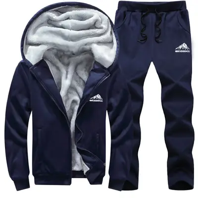 Winter Men's Black Velvet Sweatshirt Track Suit 2025