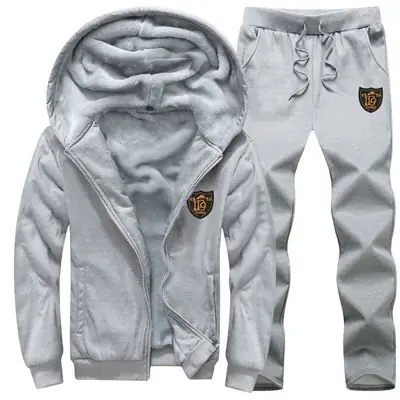 Men Hooded Velvet Sports Suit Black Winter Junior High