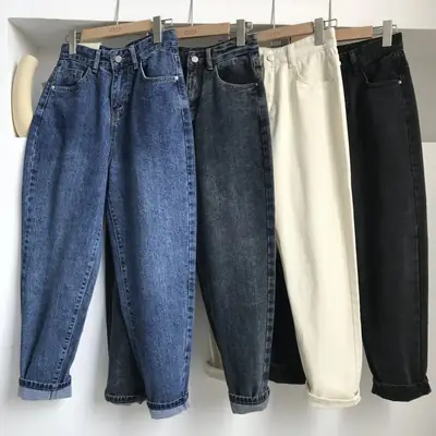 Women High Waist Denim Straight Leg Jeans Blue