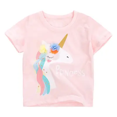 Little Unicorn Girls T-Shirt Pink Cotton Summer