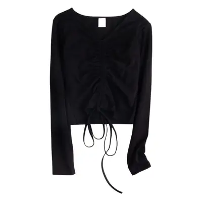 Women's V-Neck Slim Fit Drawstring Shirt White
