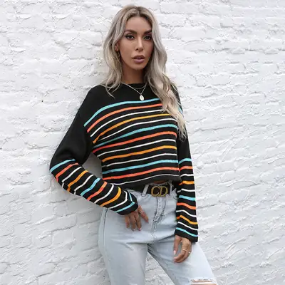 Bai Fen Zhi Yi Striped Knitted Pullover Sweater