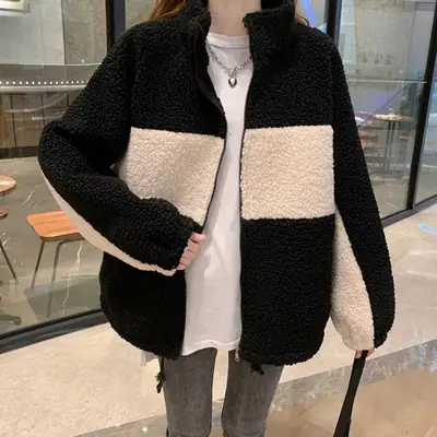 Lamb Wool Coat Women Winter Loose Collar Casual Top