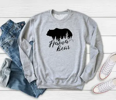 Mama Bear Letter Sweatshirt Navy Blue Long Sleeve