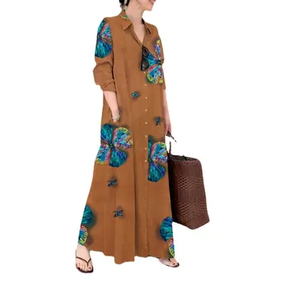 Spot 2024 Printed Lapel Long Sleeve Shirt Dress