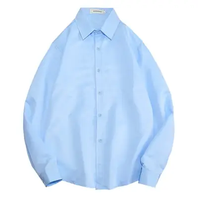 Men Slim Fit Light Blue Button Collar Shirt