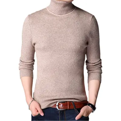 Men Woolen Turtleneck Sweater White Slim Fit