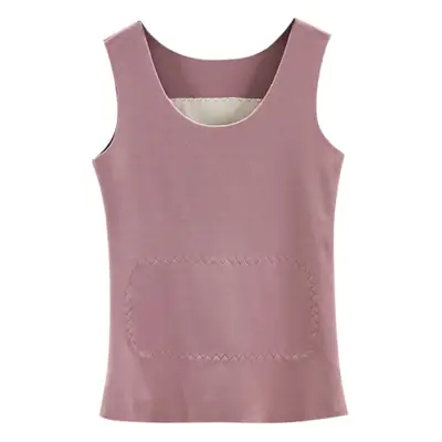 Women Velvet Thermal Vest Pink White Patch Medium Large