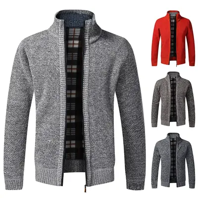 Men's Thickened Sweater Jacket Large Grey