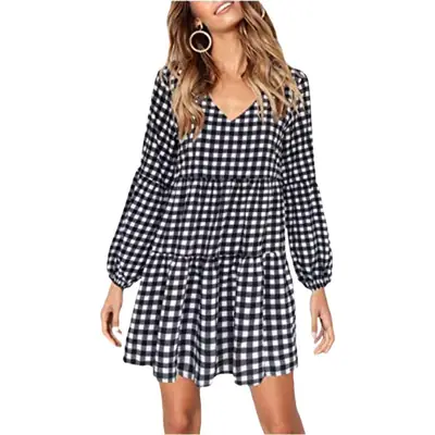 Summer V Neck Printed Dress Navy Blue Black Polka Dot
