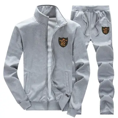 Men Black Full Zip Track Suit Spring Autumn Running Fitness Two-Piece