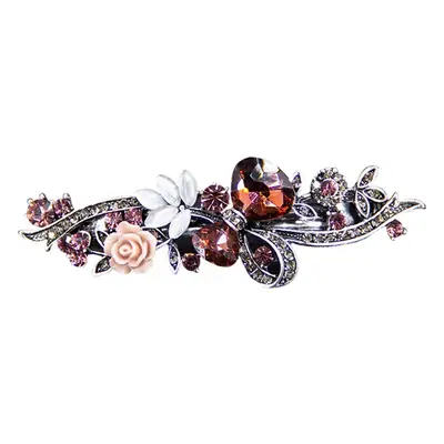 New Classic Retro Hairpin Flower Top Clip Rhinestone Large Spring Clip Ponytail Clip