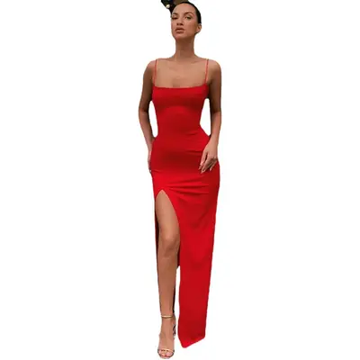 2022 Women's Slim Backless Slit Dress Black