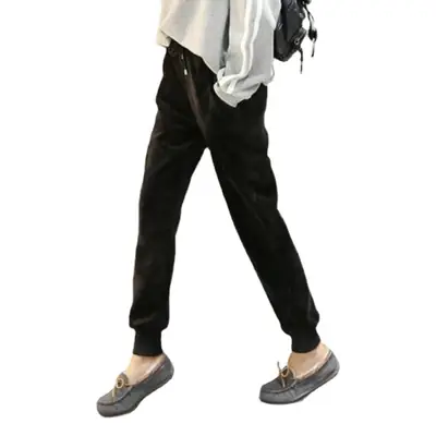 Women Velvet Jogger Pants Black Winter Warm